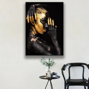 Pintura al Óleo Moderna <span class=keywords><strong>de</strong></span> Mujer Africana Dorada, Arte <span class=keywords><strong>de</strong></span> Pared en Lienzo Negro y Dorado <span class=keywords><strong>para</strong></span> Sala <span class=keywords><strong>de</strong></span> Estar, Decoración del Hogar, Impresiones <span class=keywords><strong>de</strong></span> Pósteres - Product Image 4