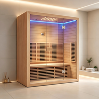 Cabine de sauna intérieure moderne en cèdre, verre 8 mm, infrarouge lointain avec éclairage d'ambiance LED