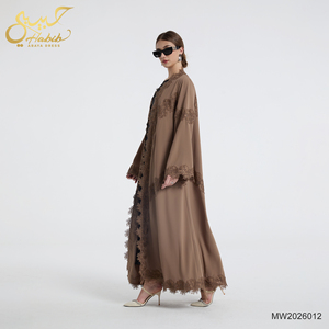 Abaya Ouverte Musulmane <span class=keywords><strong>Femme</strong></span> 2026 Élégante avec Appliques Florales en Dentelle Manches Longues Maxi <span class=keywords><strong>Kimono</strong></span> Abaya Dubaï Vêtements Islamiques Modestes pour Femmes - Product Image 5