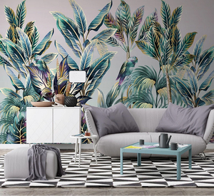Mural de panel de pared de papel tapiz de planta tropical impreso en 3D Mural de bosque lluvioso bohemio para comedor - Product Image 1