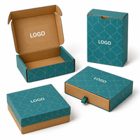 Boîte d'expédition en carton ondulé kraft avec logo personnalisé, écologique, bleu turquoise, géométrique, emballage cadeau pour les entreprises de commerce électronique
