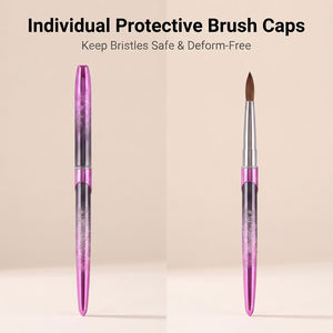 Kolinsky Acrylic Nail Brush Set Gradient Glitter Purple Handle with Protective <b>Cap</b> Customizable Sculpting Tool for Nail Artist - Product Image 3