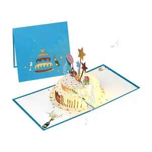 Cartões de visita pop up 3d, cartões de aniversário com música
