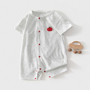 Body de Bebé de Manga Corta, Algodón Peinado, Unisex, con Bordado de Manzana, Ropa de Verano - Product Image 1