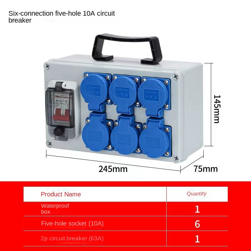Disjoncteur six gangs cinq trous + 63A 2P