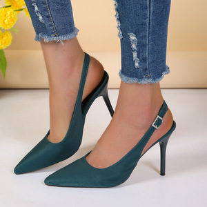 Nouvelles sandales à talons hauts en satin pour femmes, élégantes, à bout pointu et à talon fin - Product Image 1