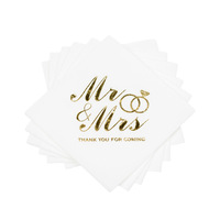 Serviettes de cocktail élégantes en feuille d'or, serviettes blanches et dorées jetables pour mariage