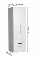 Armoire à vêtements autoportante moderne en acier, placard métallique laminé à froid avec 2 tiroirs pour le rangement des chambres d'appartements et d'hôtels