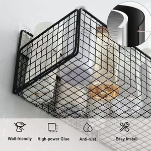 Bathroom Shower Basin <b>Rack</b> with Hooks <b>Storage</b> <b>Rack</b> Organizer Adhesive No Drilling Required - Product Image 6