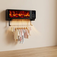 Chauffe-mur électrique PTC 2000W avec effet de flamme 3D, porte-serviettes, télécommande, construction en plastique, désinfection des serviettes, contrôle de la température