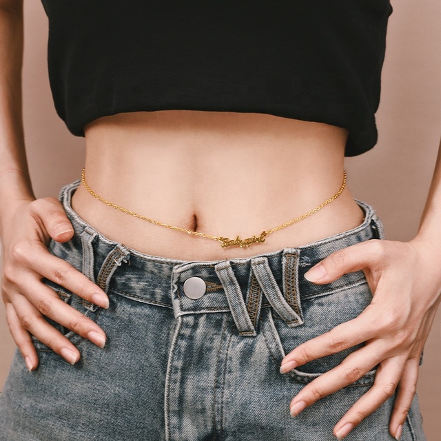 18K Gold Plated Letter Belly Chain Adjustable Charms Trendy Jewelry Sexy Waist Chain Body Chain for Women