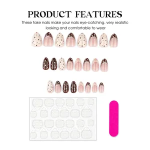 <span class=keywords><strong>Uñas</strong></span> Postizas Cortas Color Marrón Almendra, 24 Piezas, Color Nude, <span class=keywords><strong>Uñas</strong></span> Francesas, Decoración <span class=keywords><strong>de</strong></span> <span class=keywords><strong>Uñas</strong></span> con Lazo, <span class=keywords><strong>Uñas</strong></span> Postizas con Diseño <span class=keywords><strong>de</strong></span> Lazo - Product Image 4