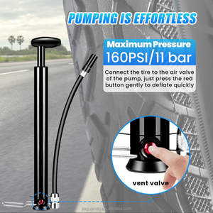 사이클링 자전거 프레임 용 알루미늄 100PSI 자전거 공기 바닥 펌프 팽창기 발 100PSI 팽창기 자전거 발 공기 펌프 - Product Image 3