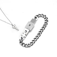 Valentineday Ketting Roestvrij Staal Sleutelhanger Ketting En Vierkant Slot Armband Sieraden Set Voor Koppels Valentijn