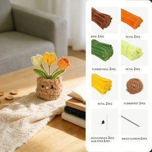 No Care Tulip in a Pot Super Soft Coral Fleece Pipe Cleaner <b>DIY</b> <b>Kit</b> Make a Fuzzy Huggable Decoration in 6 Soothing Colors - Product Image 3