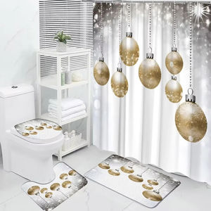 ม่านอาบน้ำลายคริสต์มาสสีชมพูทรงกลมซานตาคลอสของขวัญฤดูหนาวเข็มสนชุดตกแต่งห้องน้ำพรมปูพื้นสำหรับห้องน้ำ - Product Image 4