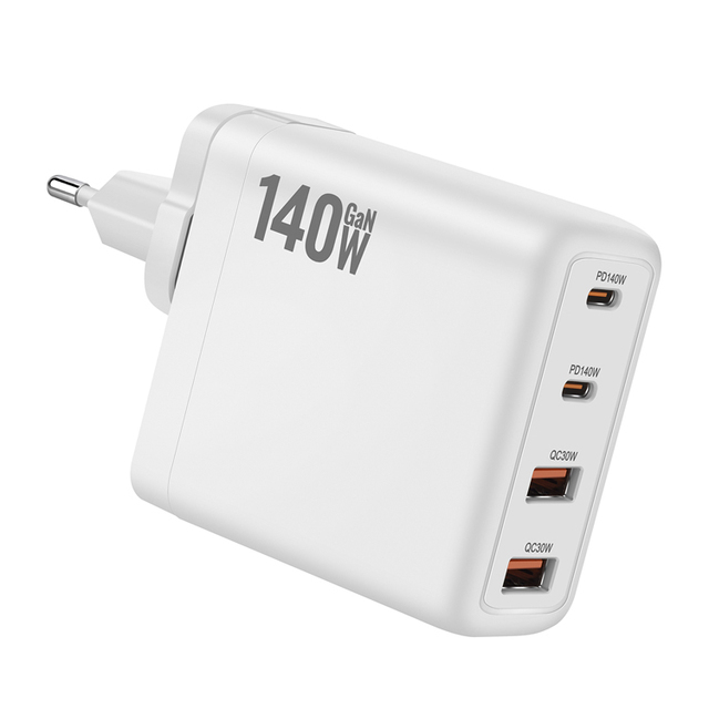4 Port Travel GaN Wall Charger 140W PD USB-C Power Adapter PD3.1 QC 3.0 Port 100W PD USB C Laptop Charger with US/UK/AU/EU Plugs