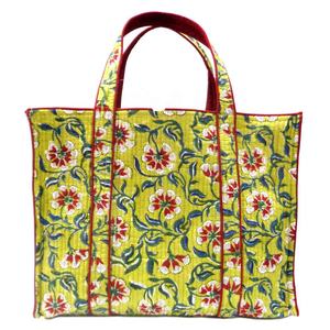 Indian Chakri Green Gud Hand Block Printed Cotton Quilted Tote <b>Bags</b> Elegant <b>Evening</b> Tote <b>Bags</b> - Product Image 1
