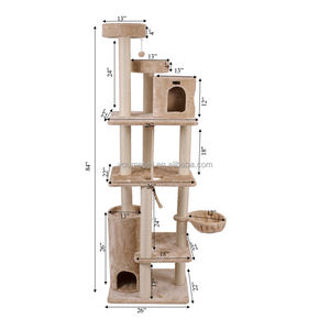 YOUME Luxus 213cm mehrstufiger Kratz baum turm Massivholz kratzer mit Sisal pfosten und Versteck für Katzen klettern und-spielen - Product Image 6