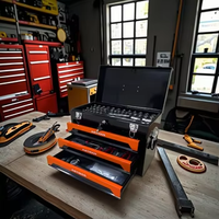 Boîte à outils portable en acier 20'' à 3 tiroirs et 4 niveaux avec poignée de transport, clés réglables et loquets de rangement multifonctionnels