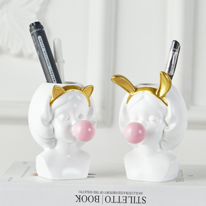 Vase en résine de style nordique, jolie fille, porte-stylo à bulles, petit pot de fleur, Art moderne, décoration, jardinière de fleurs - Product Image 4