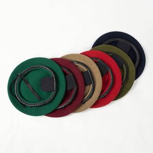 Spring Autumn Winter Large <b>Head</b> Size Wool Beret <b>Training</b> Security Guard Hat PU Leather Binding Beret Hat - Product Image 4