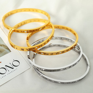 Titanium Steel Roman Numeral Diamond <b>Bracelet</b> Gold Silver Unisex Everyday Wear - Product Image 4