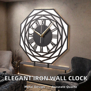 Modern Geometric Black Metal Roman Numeral <b>Table</b> <b>Clock</b> with Gold Hands, Decorative Industrial Desk <b>Clock</b> - Product Image 2