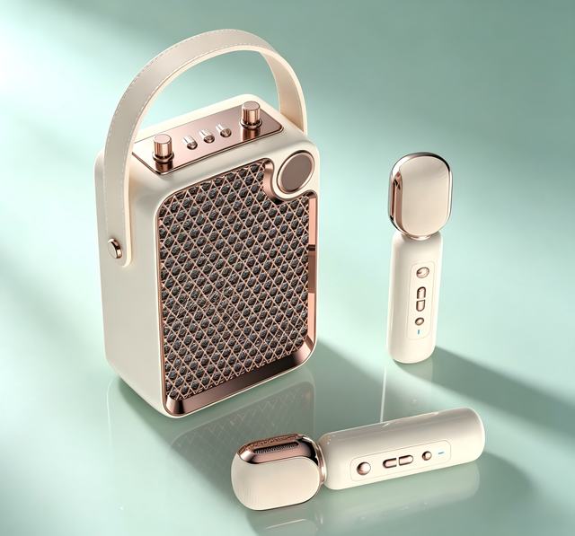Wholesale Wireless Speaker Dual Wireless Microphone Portable Karaoke Machine Stereo Bass Speaker for Holiday Gift