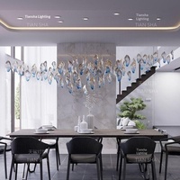 Lustre LED en verre double hauteur personnalisé pour salon, salle à manger et escalier de villa, design feuille torsadée artistique et créatif