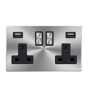 OSWELL UK Métal Acier inoxydable Double interrupteur mural Prise USB Prise électrique