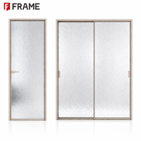 Porte de douche coulissante moderne en verre dépoli effet vague d'eau, cadre étroit en aluminium, opaque, style français, pour chambre, salle de bain, salle humide