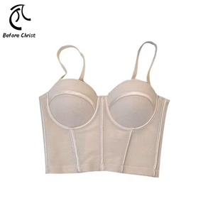Sujetador sin tirantes Sexy para <span class=keywords><strong>mujer</strong></span>, en el pecho con almohadilla camisola, diseño de hueso de pescado de encaje de una pieza, parte superior trasera hermosa, ropa exterior firme y transpirable - Product Image 1