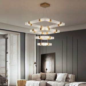 Zeal Lighting Adjustable Height Nordic Geometric <b>Chandelier</b> Gold Acrylic Pendant Lights for Home Hotel Restaurant - Product Image 4