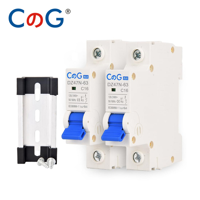 CG 2Pcs Set AC Miniature Circuit Breaker 1Pole 6A 10A 16A 20A 25A 32A 40A 50A 63A 120/240V Thermal Magnetic Trip Din Rail Mount