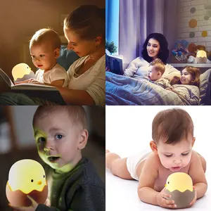 Neue Art LED Eierschale Huhn Nachtlicht Touch Soft Silicone USB Wiederauf ladbare Lampe Schlafzimmer Dekor LED 3D Nachtlicht für Kinder