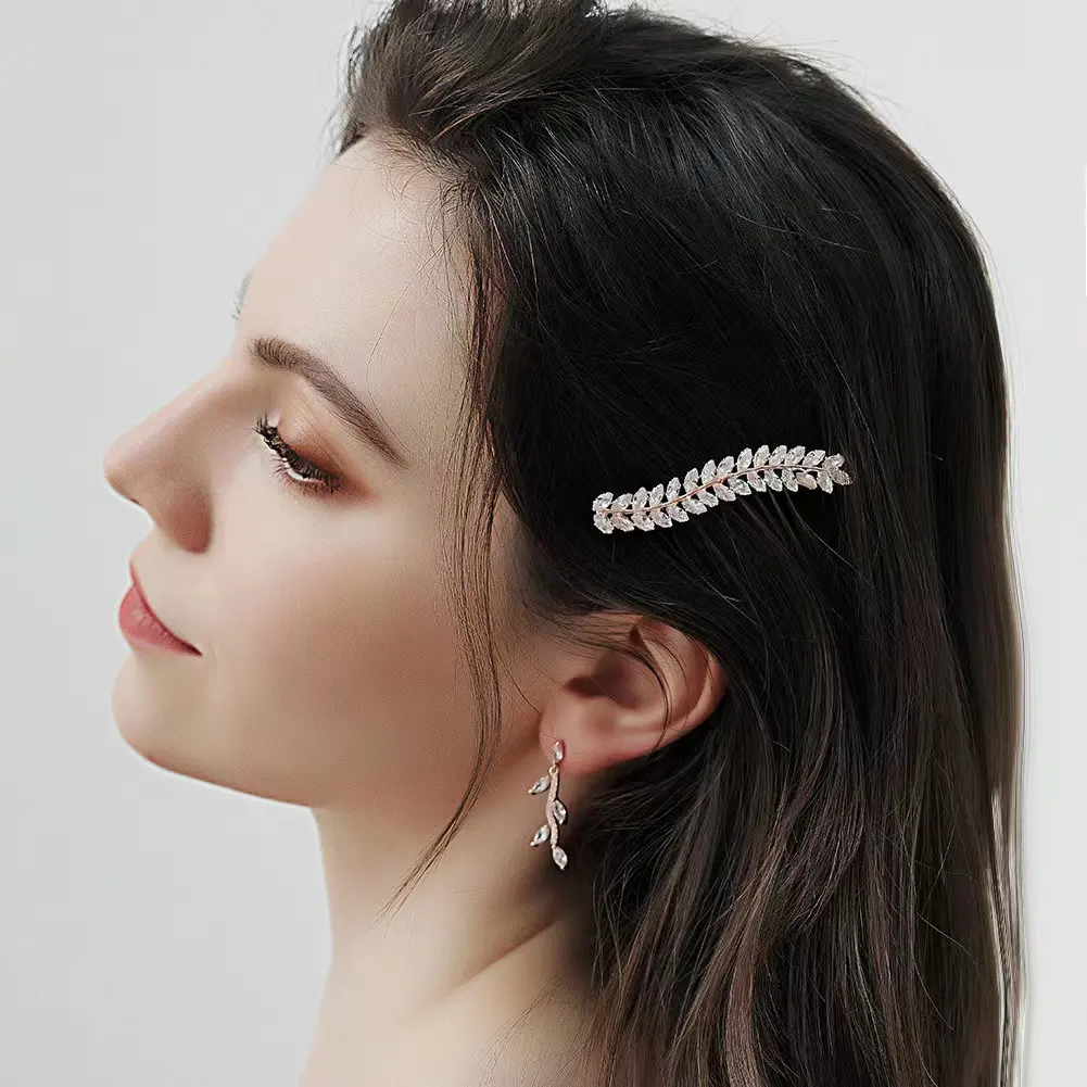 2023 nuovo stile coreano grande diamante tornante semplice quotidiano tutto-fiammifero foglie vite lucido zircone cristallo fermaglio per capelli laterale da sposa