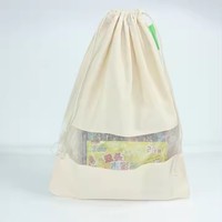 Sac de rangement en coton sergé naturel recyclable pour sac à main, avec logo personnalisé imprimé, cordon de serrage, pour vêtements et chaussures, sac anti-poussière en coton