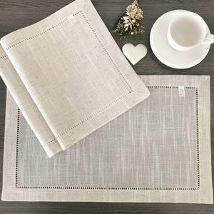 Napperons en lin à points festonnés, <span class=keywords><strong>beige</strong></span> naturel, mélange coton-lin, modernes, lavables, pour mariage et décoration intérieure - Product Image 1