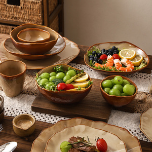 Ensembles de <span class=keywords><strong>vaisselle</strong></span> en céramique de couleur rétro jaunissement du four <span class=keywords><strong>vaisselle</strong></span> marron vintage de luxe pour restaurant à la maison - Product Image 1
