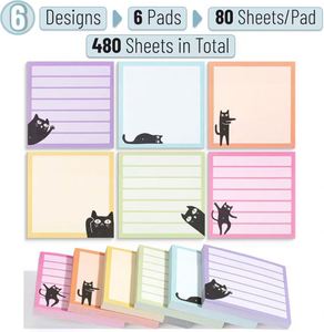 Cute Funny Black Cat Pastel Color Self-adhesive Sticky Notes Set 6 Assorted Designs 80 Sheets <b>Memo</b> <b>Pads</b> Daily Note-taking - Product Image 4