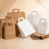 Bolsa de Papel para Pizza con Asa Plana, Logotipo Personalizado, Ecológica, Reciclable, de Calidad Alimentaria, Bolsa de Kraft para Cafetería, Panadería, Comida Rápida