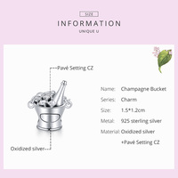 Usine de gros 925 Sterling Silver Charm Glacé Champagne Seau Charme Fit Bracelet DIY Collier Pendentif Club Bijoux SCC1687