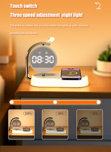 Réveil numérique 3 en 1 avec lumière ambiante LED, chargeur sans fil magnétique rapide 15W, support de bureau, station de charge pour téléphone et écouteurs - Product Image 4