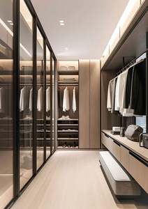 Armoire à double paroi en forme de L pour chambre à coucher, placards sur mesure avec poignée, armoire en bois avec accès piétonnier - Product Image 4