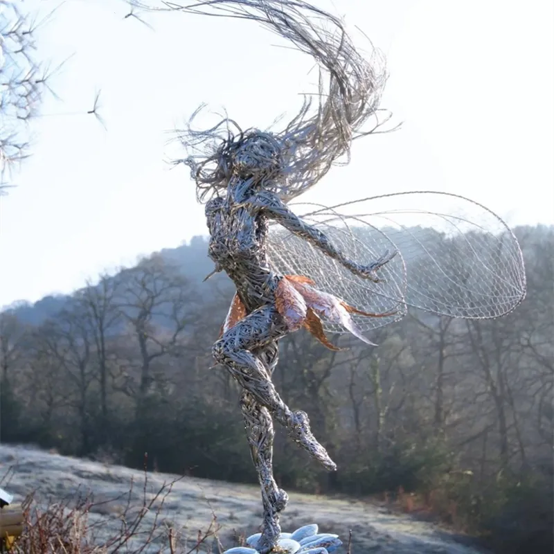 Custom stainless steel fairy figure sculpture for hotel garden outdoor creative art decorations