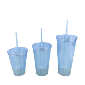Zhen Ai Double Walled Plastic Straw <b>Cup</b> 16oz <b>Reusable</b> Transparent <b>Lid</b> Travel Water <b>Cup</b> - Product Image 4