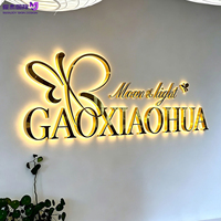 Enseigne personnalisée de luxe avec logo doré, enseigne en lettres 3D en acier inoxydable rétroéclairée par LED, enseigne lumineuse pour entreprise