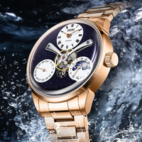 Montre mécanique automatique Fairwhale pour homme, squelette, phases de lune, verre bombé, bracelet en alliage, étanche, montre-bracelet professionnelle pour homme FW-6038