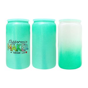 Elegant Shaped <b>Drinking</b> Glasses 16oz Textured Rough <b>Glitter</b> Powder Coated Glass Can with Plastic Lid and Straw - Product Image 3